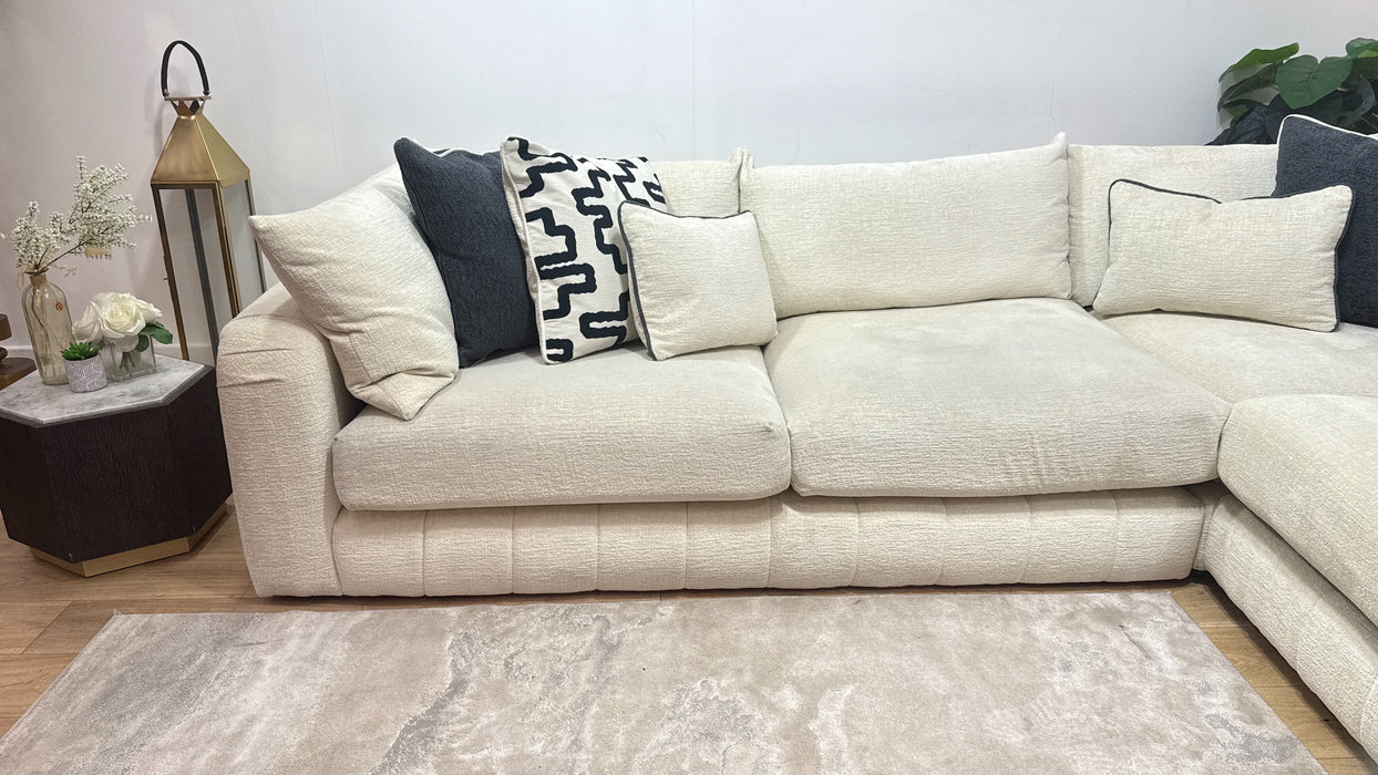 Sofology Westwood Fabric 3 Corner 1 Gold Trim in Teddy Chenille Ivory Mix