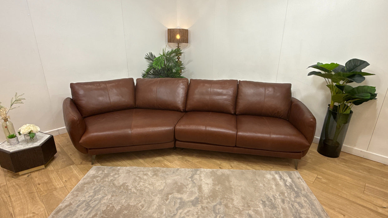 Sofology Adler Leather 4 Seater Asymmetric in Relaxed Soft Brown