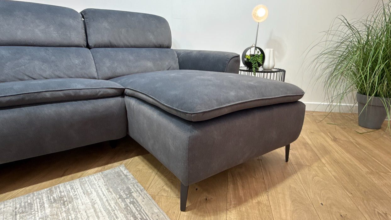 Sofology Viento Fabric 4 Seater Chaise Power Recliner/Headrest Lumbar Heated Seat in Lifestyle Flecked Charcoal