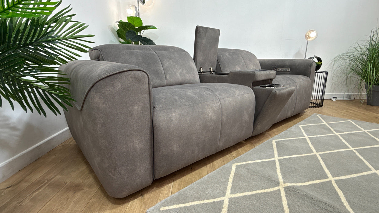 Sofology Riviera Fabric 2.5 Seater Console Power Recliner/Headrest Heated Seats in Mocha