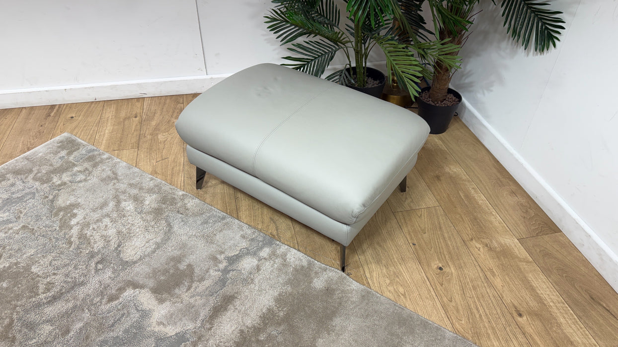 Sofology Adler Leather Designer Footstool in Trusty Matt Light Grey