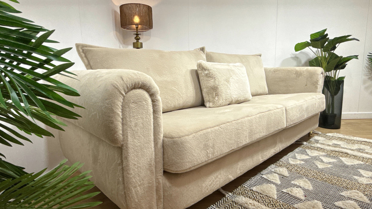 Sofology Sample 4 Seater Split in Sample Soft Short Pile Faux Fur Natural Mix