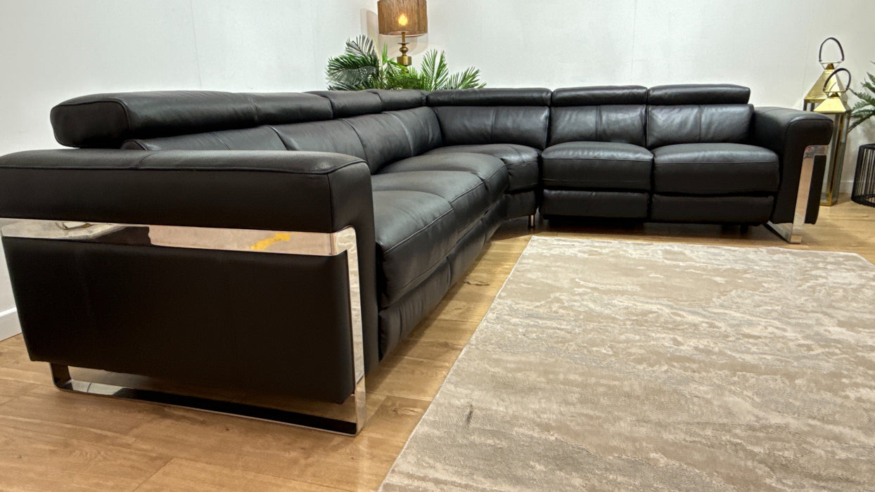 Sofology Moreno Leather 2 Corner 3 Power Recliner in Black