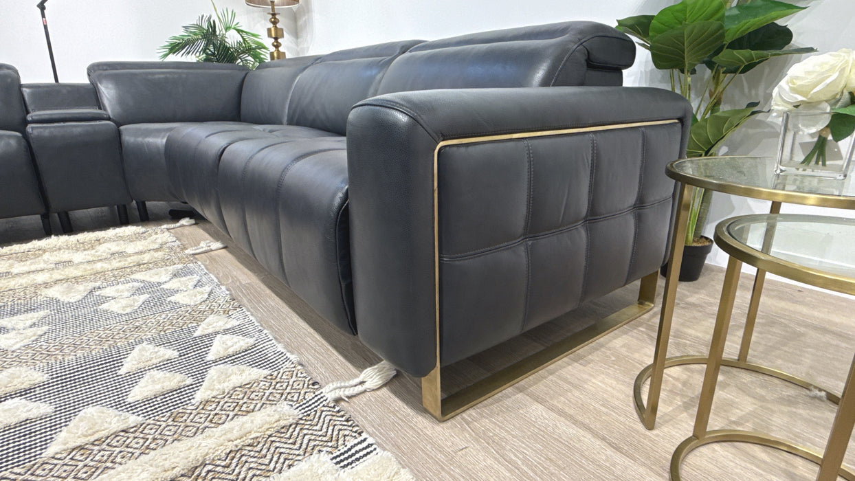 Sofology Marvella 1.5 Corner 3 Console Power Recliner Leather Sofa in Navy