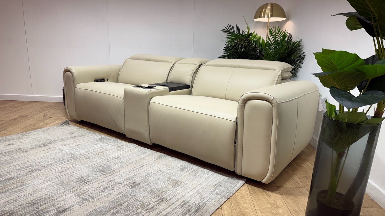Sofology Premiere Leather 2.5 Seater Smart Console Power Recliner/Headrest Heated Seats in Trusty Embossed Bone China