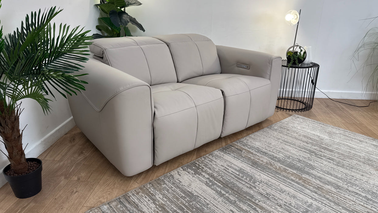 Sofology The Riviera Leather 2 Seater Power Recliner/Headrest in Trusty Super Matt Cloud Grey