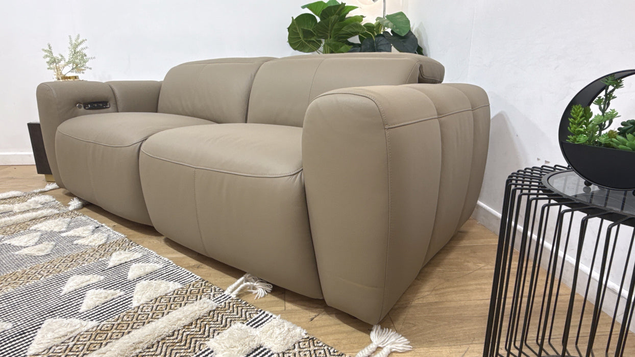 Sofology Solace 3 Seater Power Recliner/Headrest Heated Seats in Sample Taupe