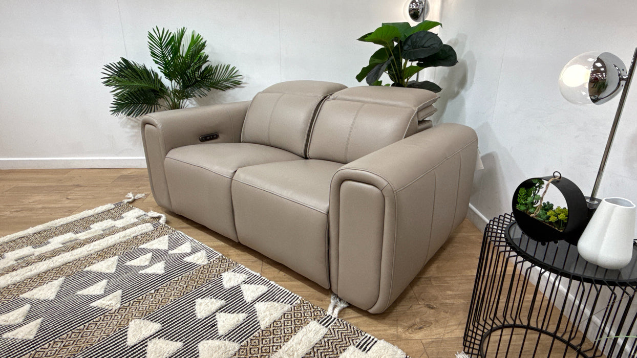 Sofology Premiere Leather 2 Seater Power Recliner/Headrest in Trusty Embossed Stone