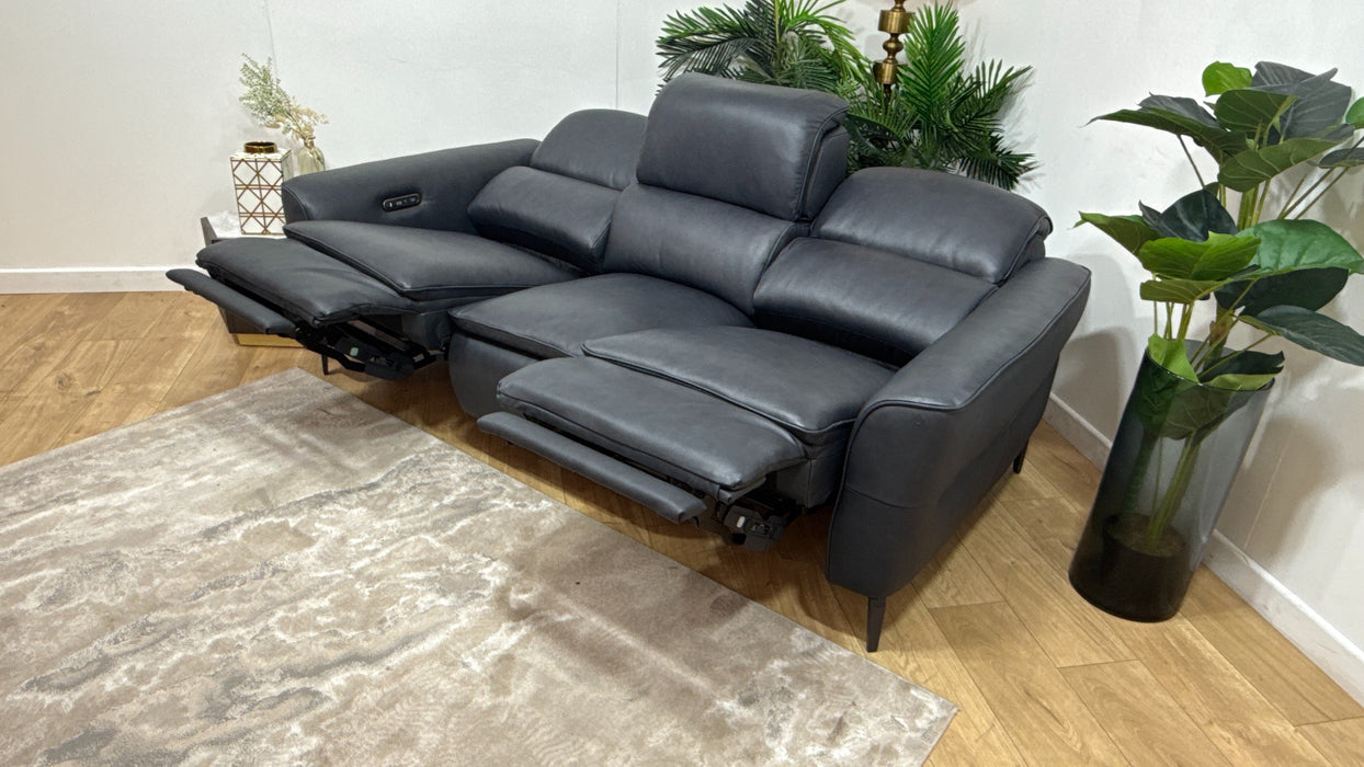 Sofology Viento Leather 3 Seater Power Recliner/Headrest in Trusty Embossed Navy