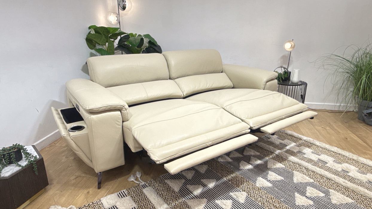 Sofology Fratelli Leather 2.5 Seater Power Recliner/Headrest in Trusty Embossed Bone China