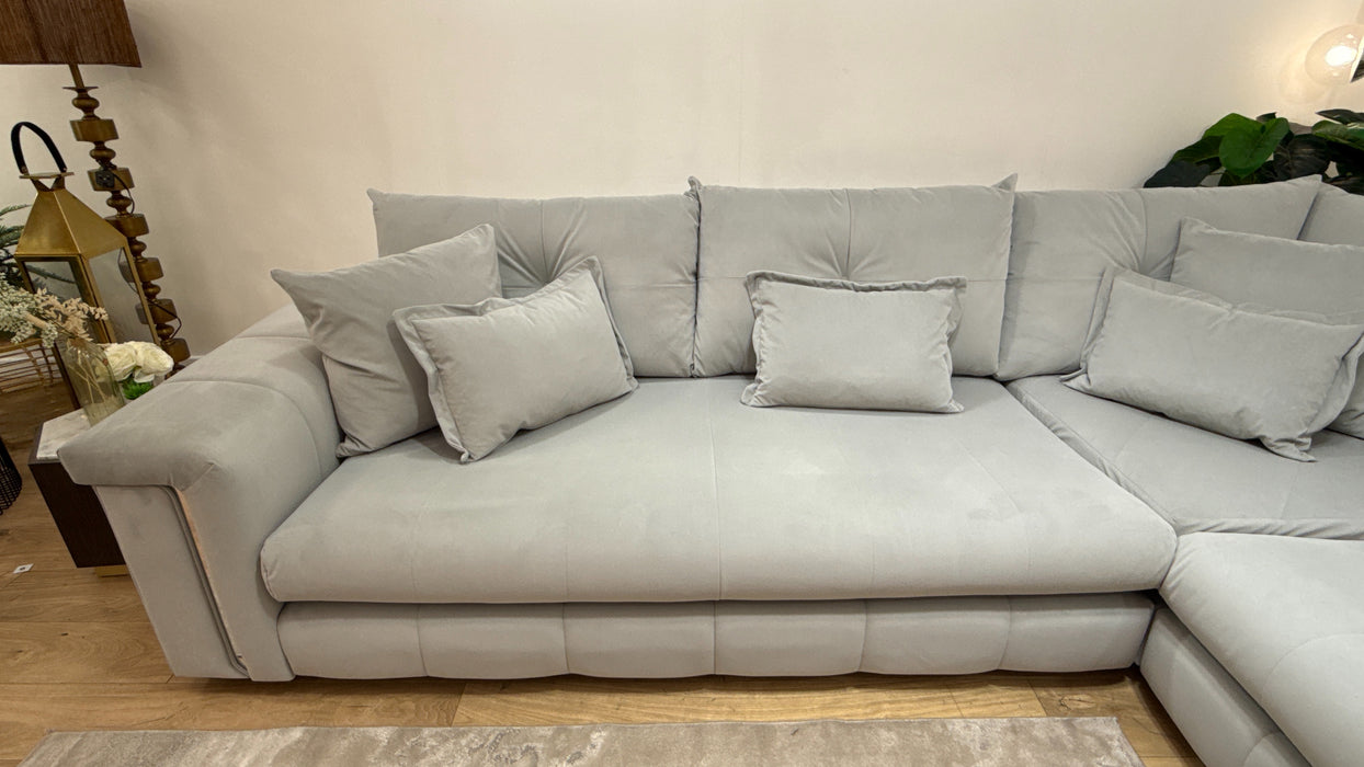 Sofology Oscar Fabric 3 Corner 1 Silver Trim in Super Matt Velvet Silver