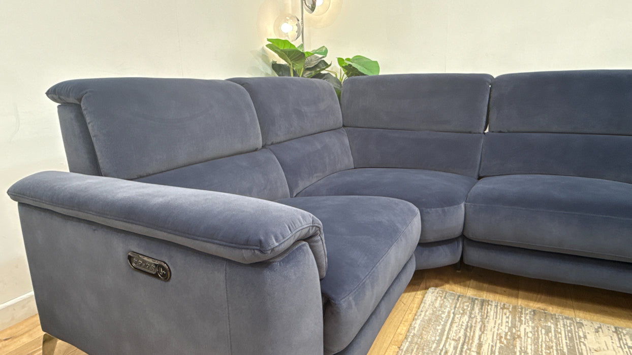 Sofology Illinois Fabric 1 Corner 2 Power Recliner/Headrest in Lifestyle Mottled Navy Blue