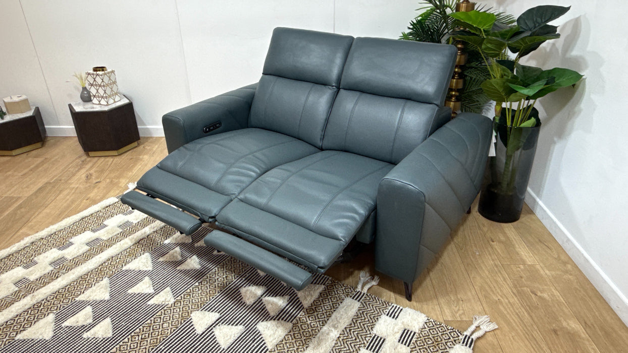 Sofology Allure Leather 2 Seater Power Recliner/Headrest in Trusty Embossed Peacock