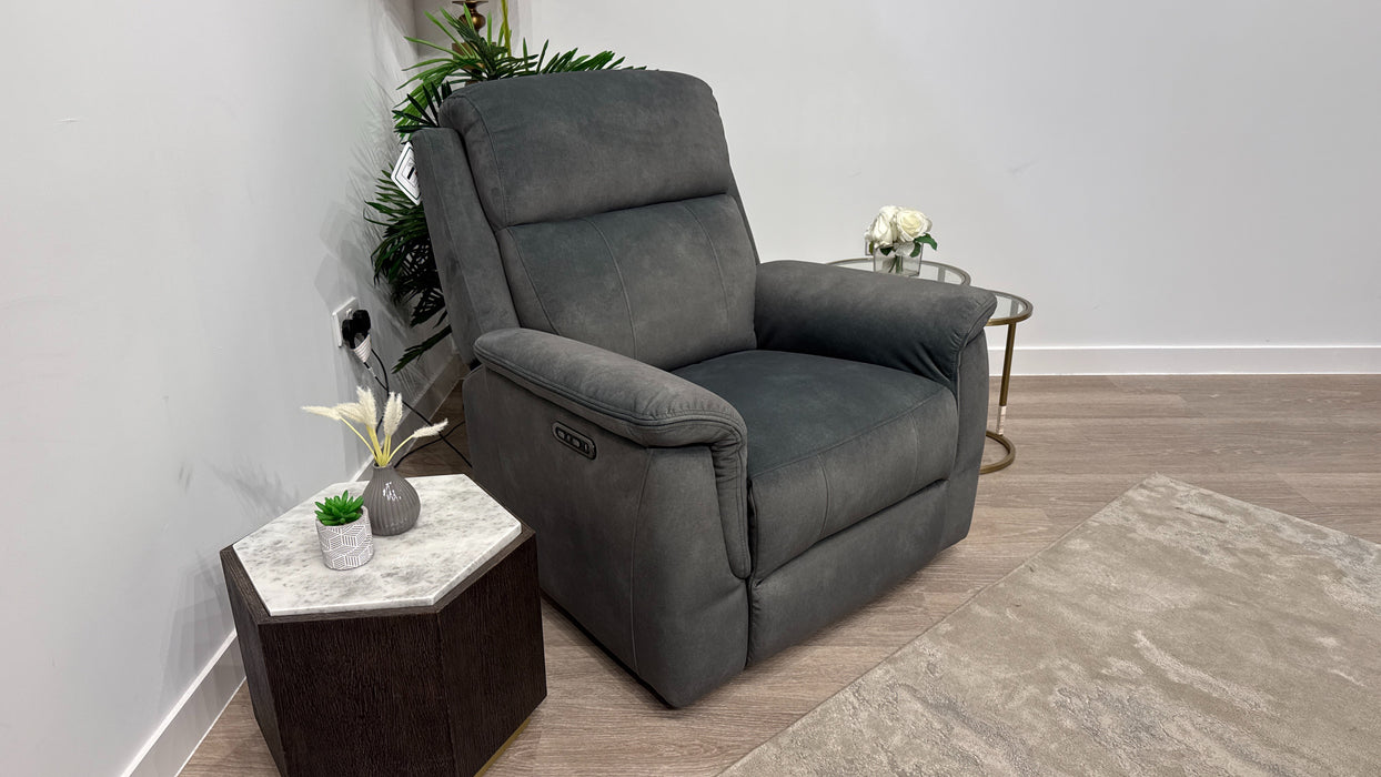 Sofology Bradie Fabric Chair Power Recliner/Headrest in Lifestyle Flecked Mineral Green