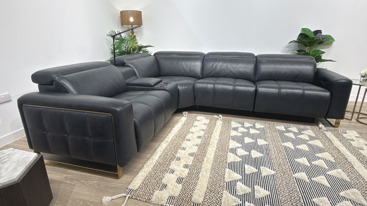 Sofology Marvella 1.5 Corner 3 Console Power Recliner Leather Sofa in Navy