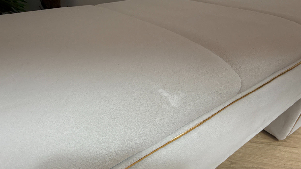 Sofology Oscar Fabric Large Bench Footstool Gold Trim in Super Matt Velvet Ecru