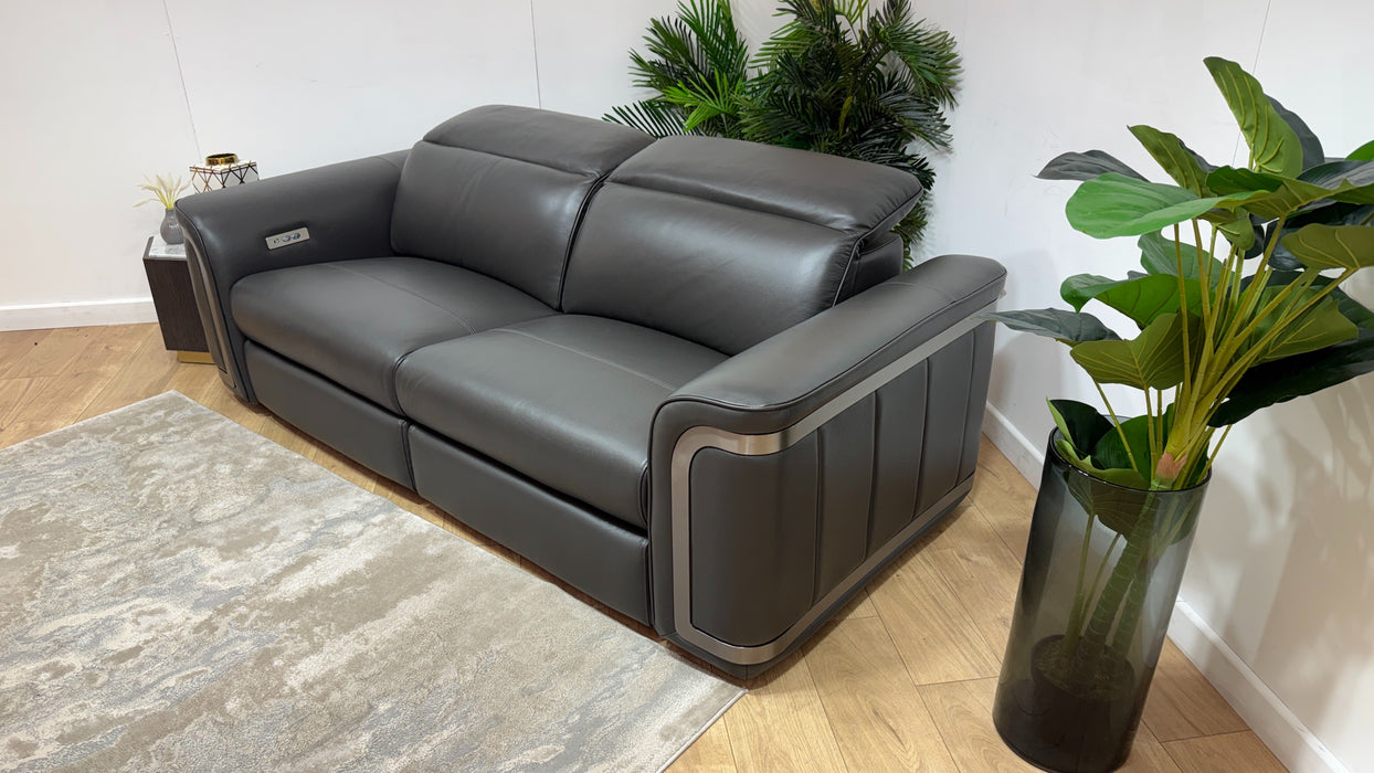Sofology Plaza Leather 2.5 Seater Power Recliner in Trusty Embossed Charcoal