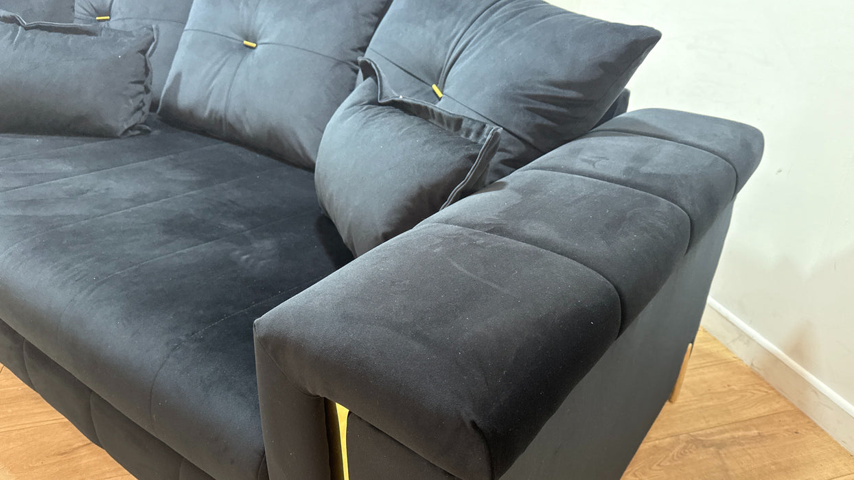 Sofology Oscar Fabric 4 Seater Gold Trim in Super Matt Velvet Black Mix
