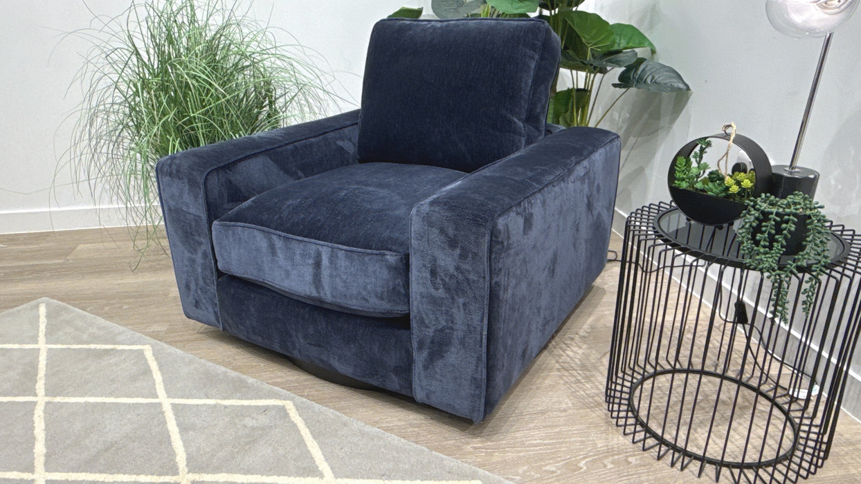 Sofology Laurent Fabric Accent Swivel Chair in Luxury Deep Pile Chenille Denim Mix
