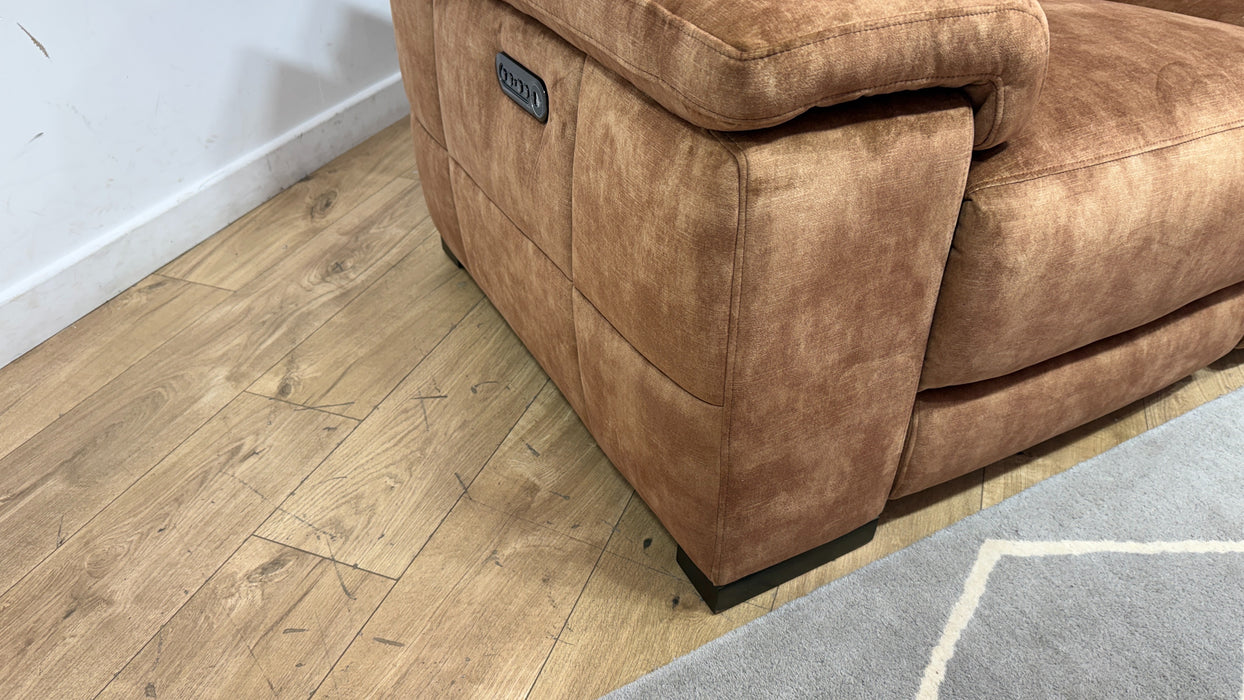 Sofology Laurence Fabric 2 Seater Power Recliner/Headrest in Washed Velvet Rust
