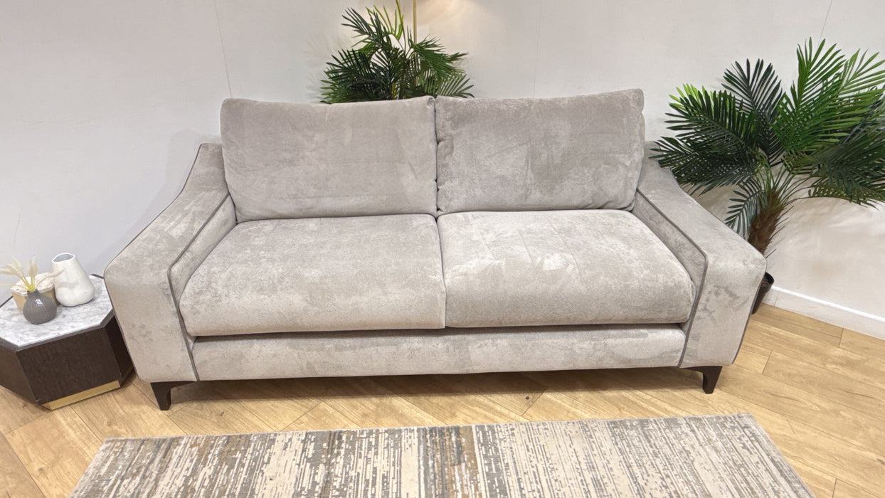 Sofology Wildwood Fabric 3 Seater in Soft Sherpa Silver Contrast Piping Mix