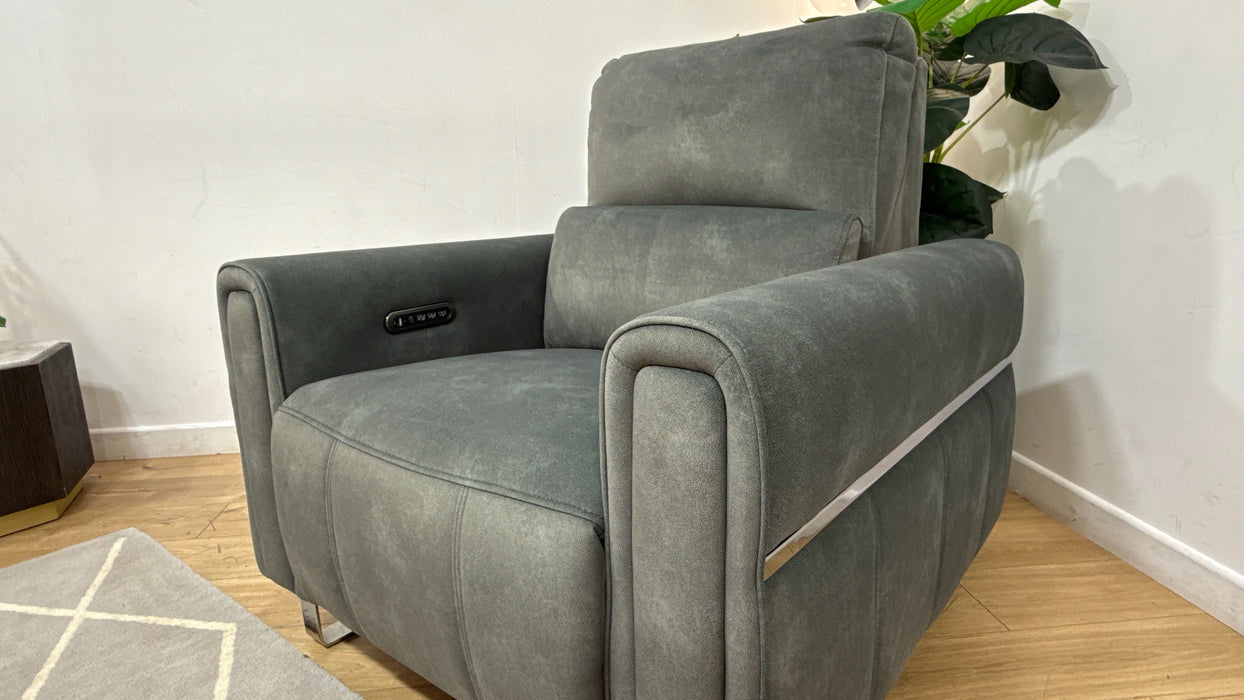 Sofology Ravello Fabric Chair Power Recliner/Headrest Lumbar Support in Lifestyle Flecked Mineral Green