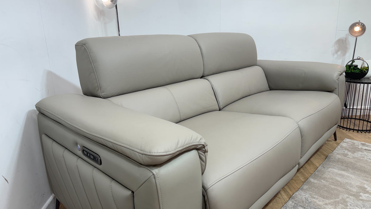 Sofology Fratelli Leather 2.5 Seater Power Recliner/Headrest in Trusty Embossed Light Grey