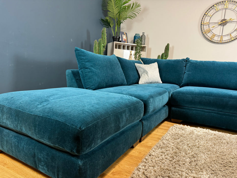 Tallulah Fabric 1 Terminal Corner 3 Seater Soft Chenille Teal (WA2)