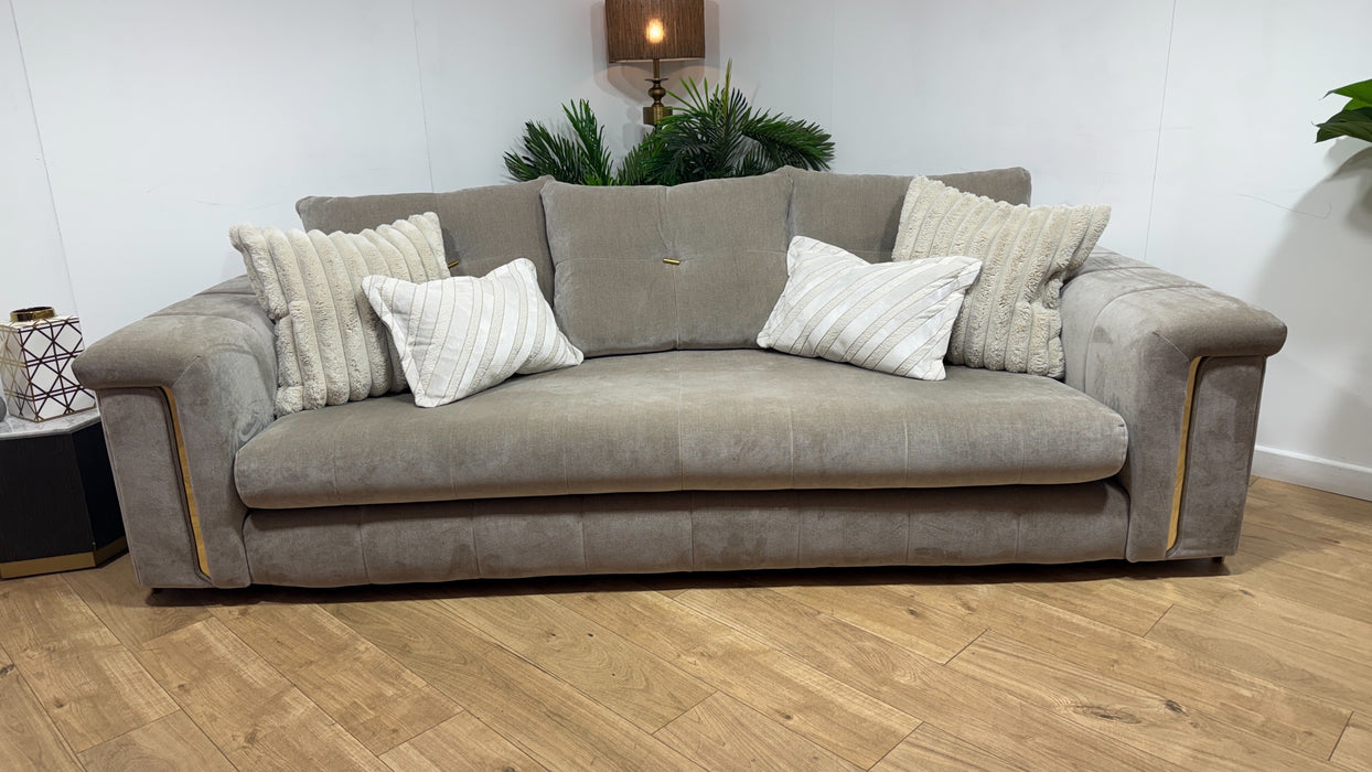 Sofology Oscar Fabric 4 Seater Gold Trim in Fine Textured Chenille Stone Mix