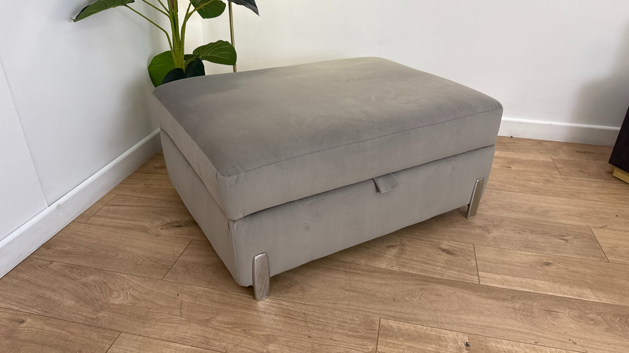 Sofology The Oscar Storage Footstool Silver Trim in Super Matt Velvet Pebble