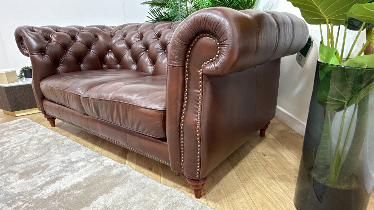 Sofology Darcy Leather 2 Seater with Studs in Trusty Supersoft Sheen Chestnut