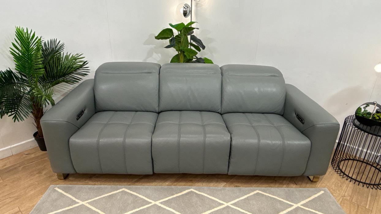 Sofology Marvella Leather 3 Seater Power Recliner/Headrest Heated Seats in Trusty Sheen Granite Teal