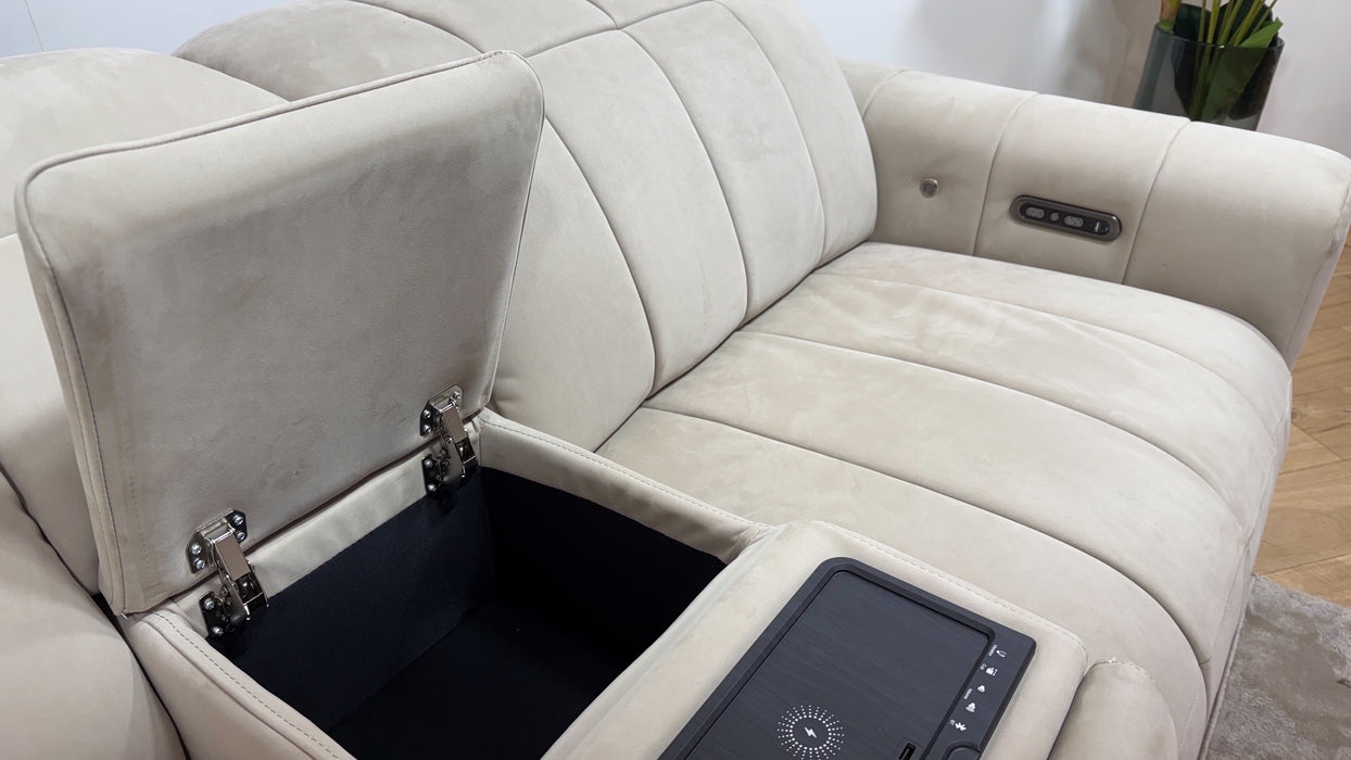 Sofology Paramount Fabric 2.5 Seater Console Power Recliner/Headrest Heated Seat Speakers in Lifestyle Nubuck Feel Stone