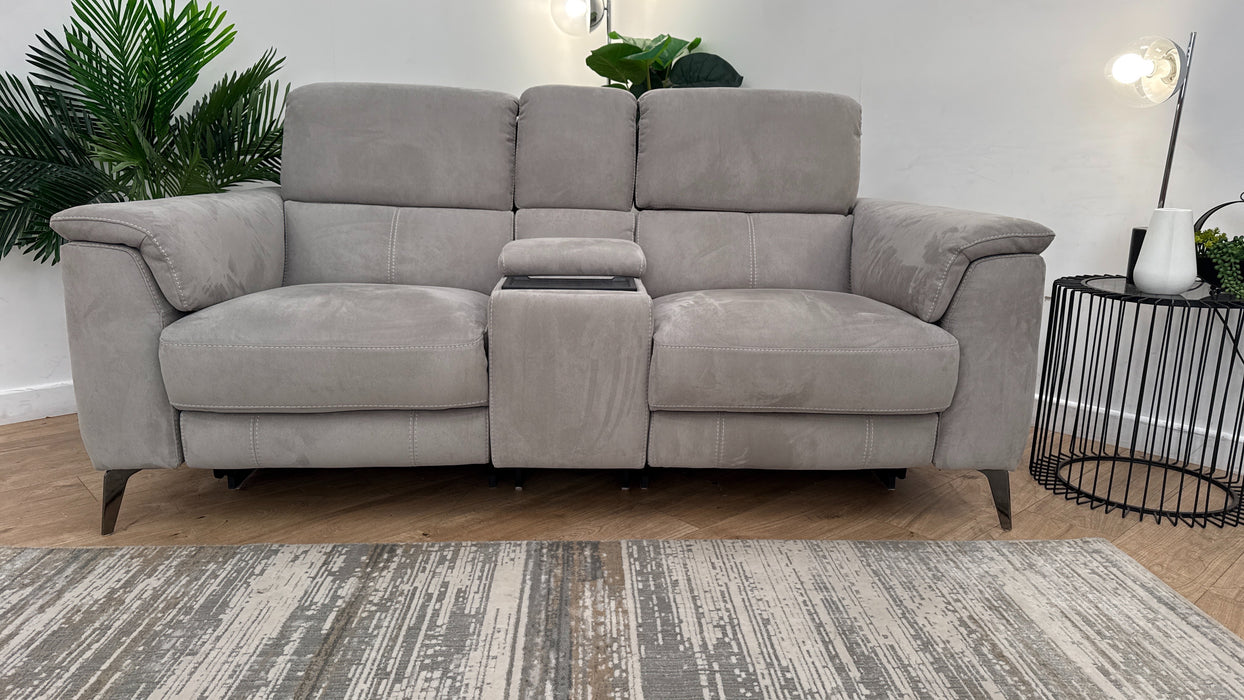 Sofology Illinois Fabric 2 Seater Console Power Recliner/Headrest in Lifestyle Textured Grey