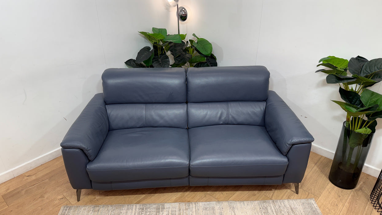 Sofology Illinois Leather 3 Seater Power Recliner/Headrest in Trusty Soft Sheen Smoke Blue