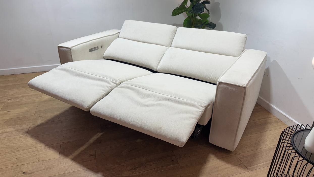 Sofology Horizon Fabric 2.5 Seater Power Recliner/Headrest Heated Seat in Textured Chenille Oyster