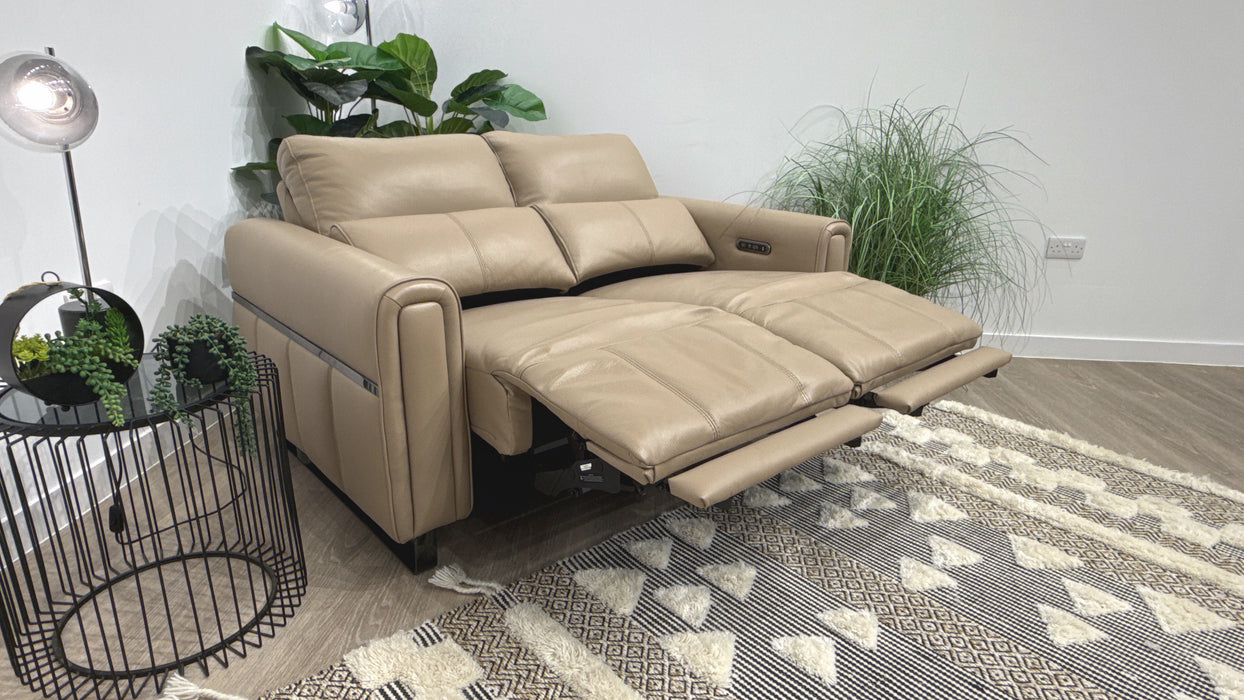 Sofology Ravello Leather 2 Seater Power Recliner/Headrest in Trusty Embossed Mushroom