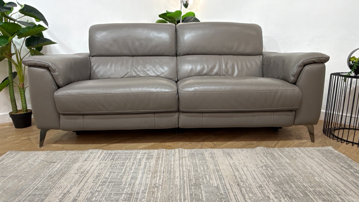 Sofology Illinois Leather 3 Seater Power Recliner/Headrest Heated Seats in Trusty Soft Sheen Fossil Grey