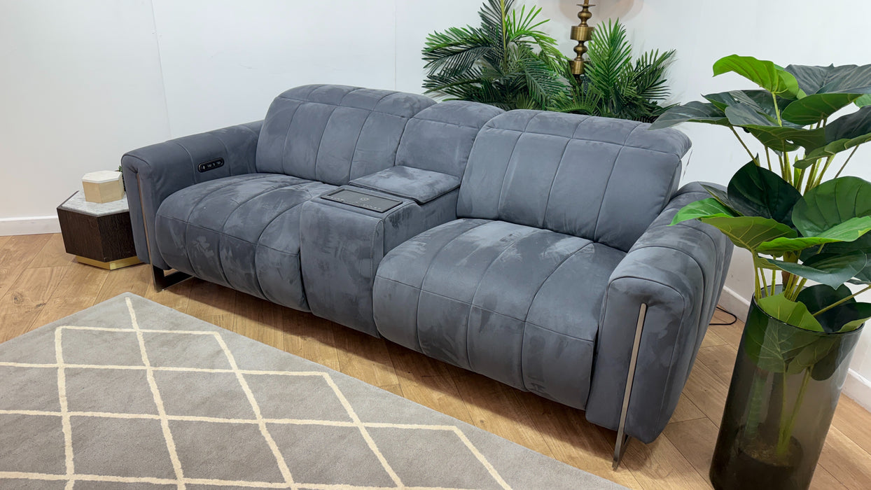 Sofology Paramount Fabric 2.5 Seater Console Power Recliner/Headrest Speakers in Lifestyle Nubuck Feel Charcoal