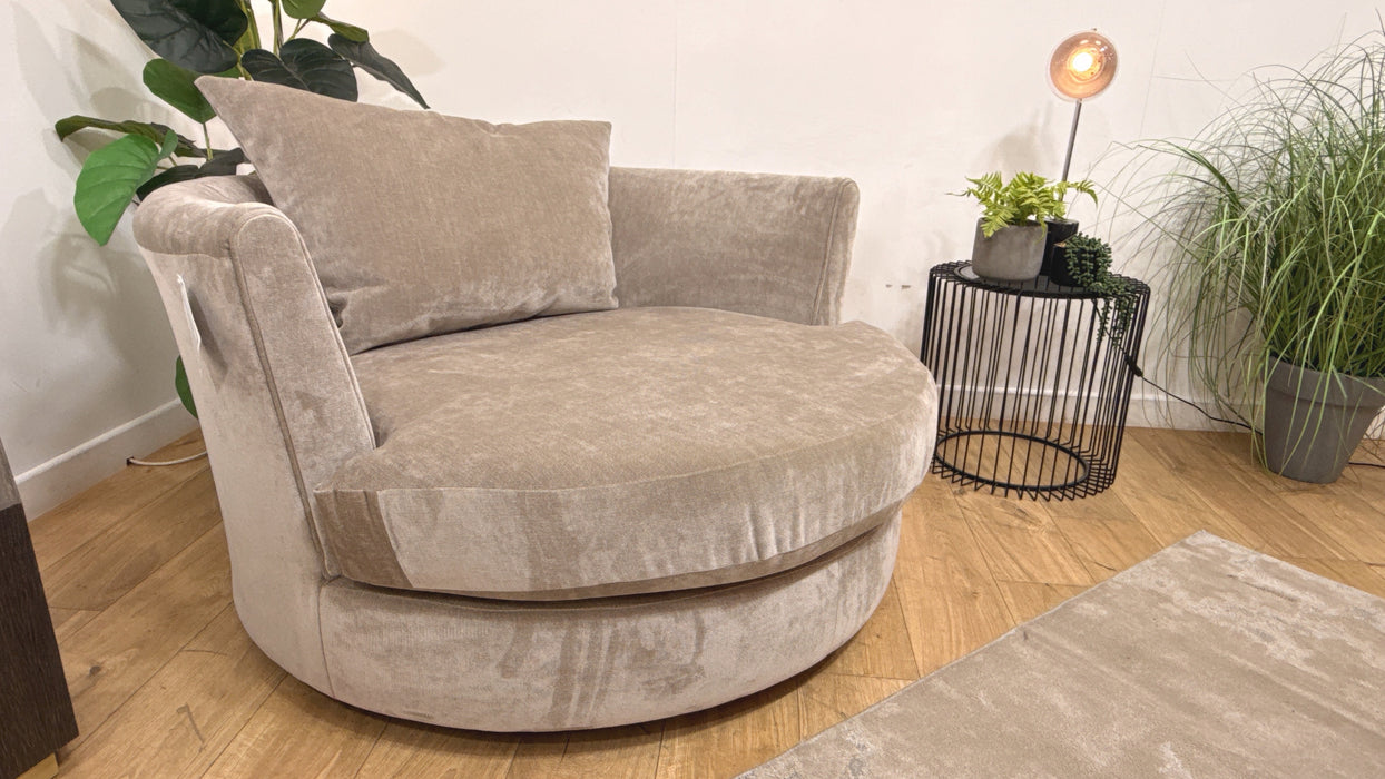 Sofology Oscar Fabric Large Swivel Chair in Fine Textured Chenille Stone Mix