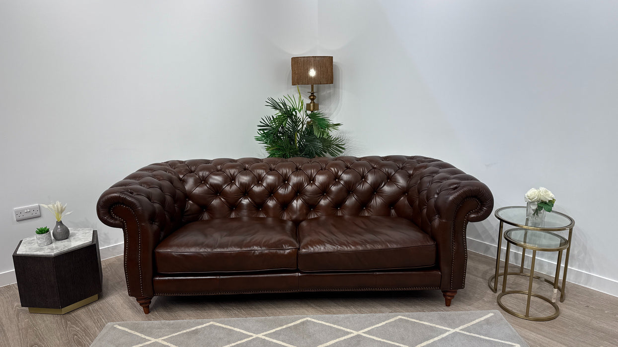 Sofology Darcy Leather 3 Seater with Studs in Trusty Supersoft Sheen Chestnut