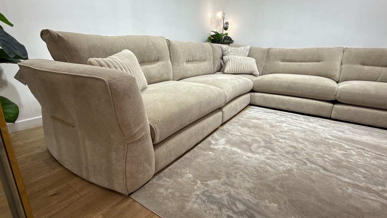 Sofology Reign Fabric 3 Corner 3 Gold Trim in Luxe Sherpa French Beige/Natural Mix