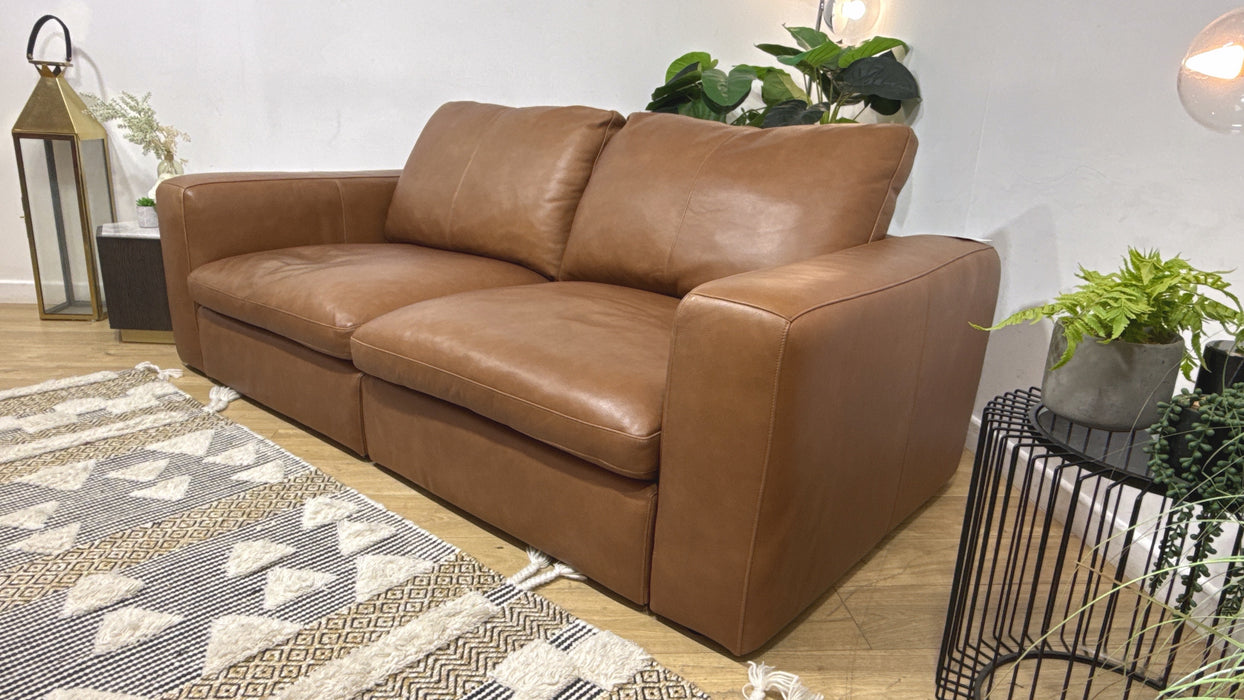 Sofology Retreat Leather 3 Seater in Relaxed Soft Tan Mix