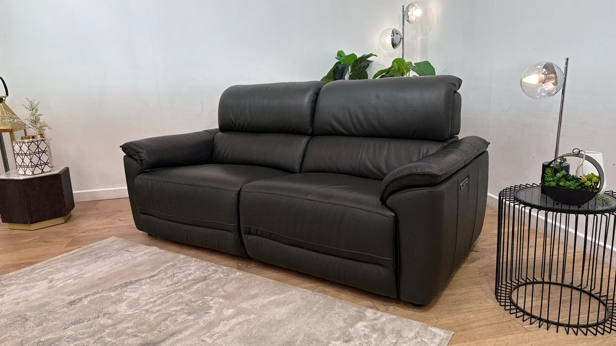 Sofology Hugo Leather 2.5 Seater Power Recliner/Headrest in Trusty Embossed Charcoal