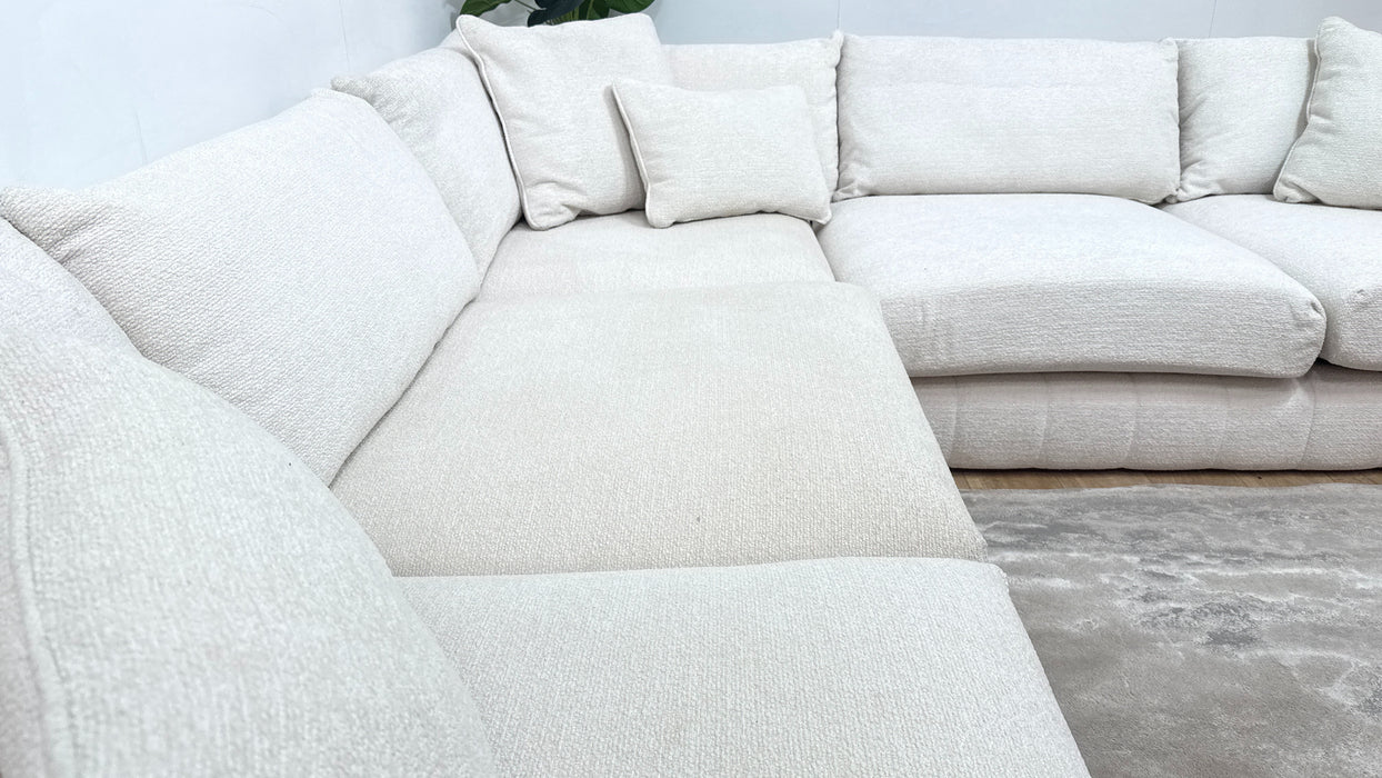 Sofology Westwood Fabric 3 Corner 3 Gold Trim in Soft Boucle Ecru
