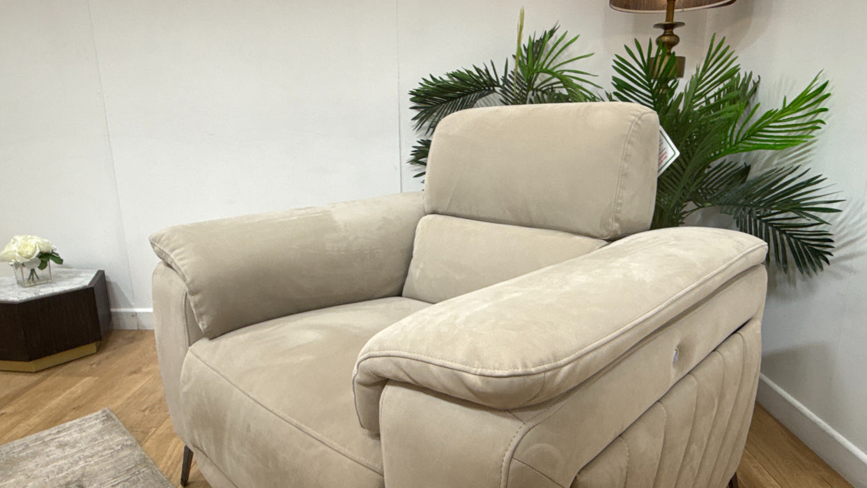 Sofology Fratelli Fabric Chair Power Recliner/Headrest in Lifestyle Nubuck Feel Stone