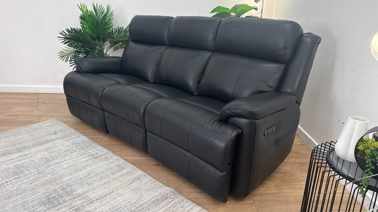 Sofology Gracie Leather 3 Seater Power Recliner/Headrest in Trusty Sheen Jet Black