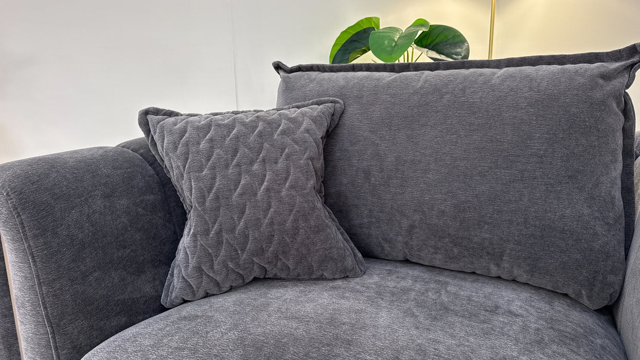 Sofology The Empress Fabric Loveseat Full Back Gun Metal Trim in Textured Chenille Charcoal