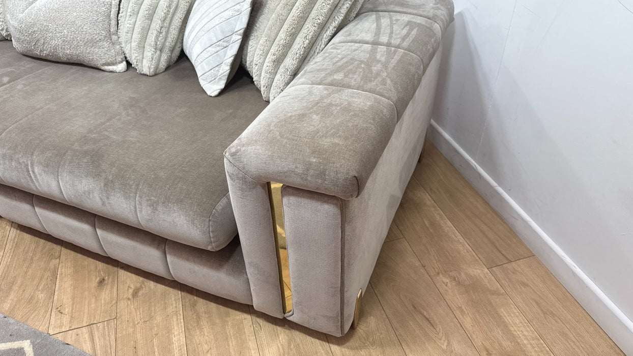 Sofology Oscar Fabric 4 Seater Split Gold Trim in Fine Textured Chenille Stone Mix