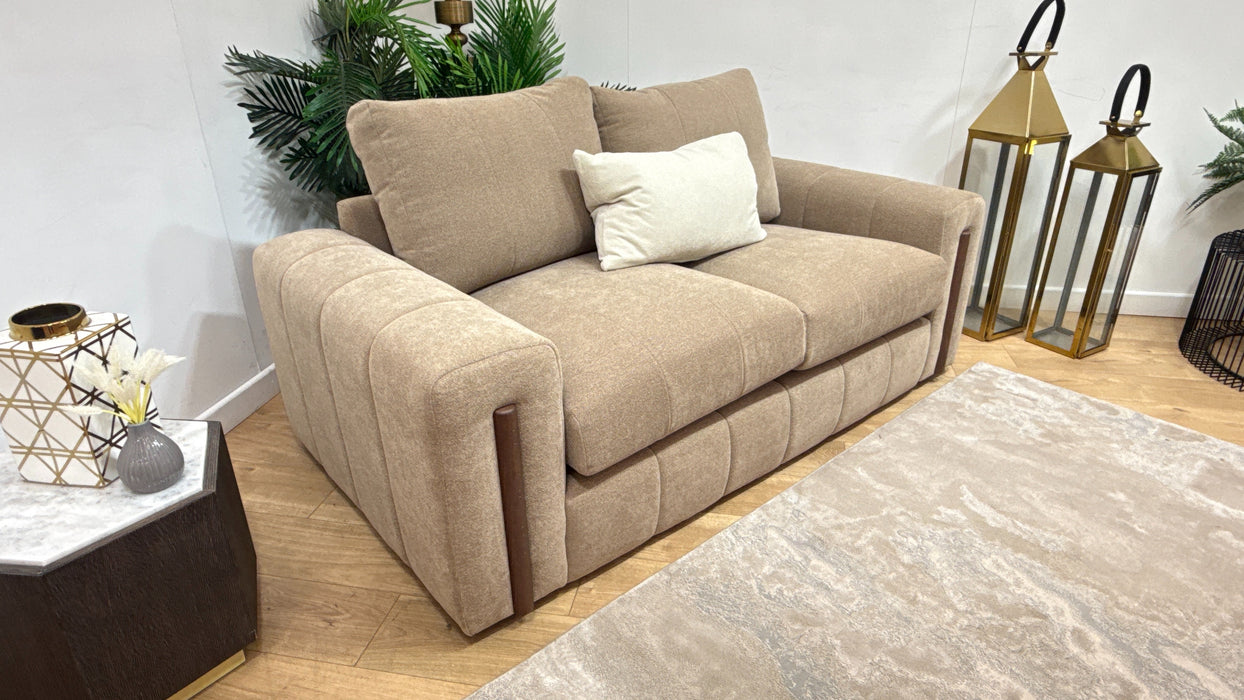Sofology Soho Fabric 2 Seater Dark Wood Trim in Micro Boucle Mink/Natural Mix